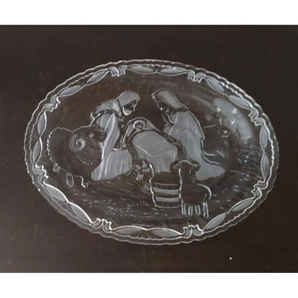 Celebrations by Mikasa Crystal Nativity Platter Plate Rejoice Collection 9X7 NEW